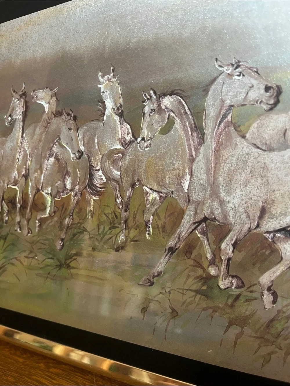 Impressions Galloping Horses Wall Art - Gold, White, Brown 8x10